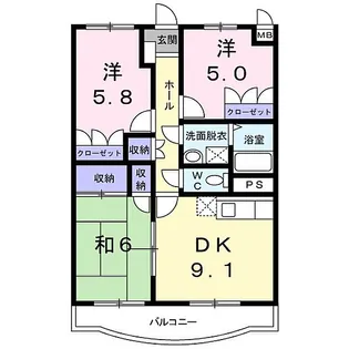リゼール306 角部屋【3階】の間取り