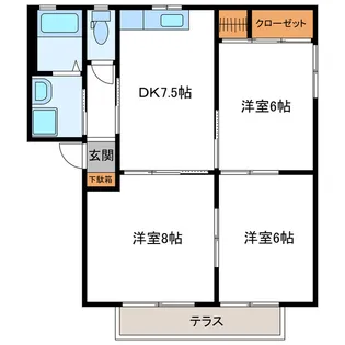 ラヴィアンロ一ズ A棟【1階】の間取り