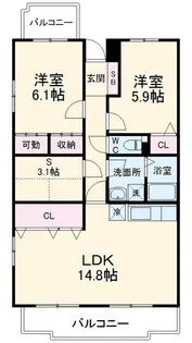 2LDKの間取り画像