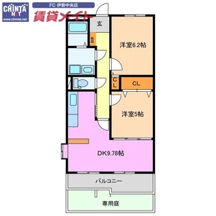 クレセールヴァンブ【1階】の間取り