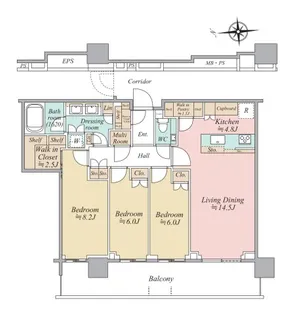 HARUMI FLAG SUN VILLAGE T棟【49階】の間取り