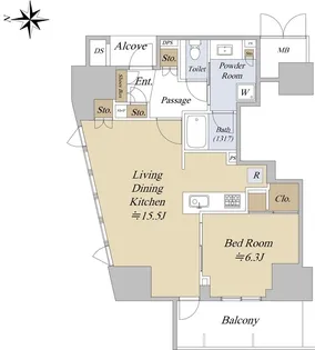 ジオタワー新町【26階】の間取り