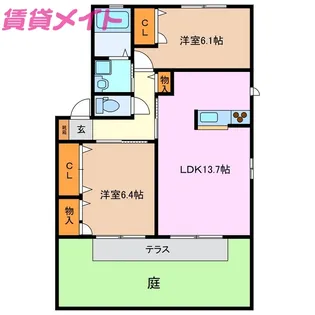 ヒュドールヒューレー A【1階】の間取り