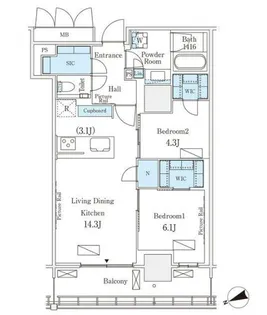 ロイヤルパークス品川【23階】の間取り
