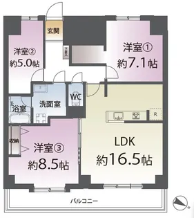 ライオンズプラザ西公園通【11階】の間取り
