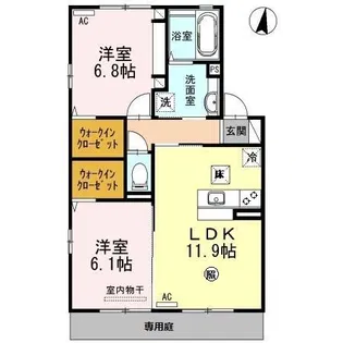 ハルブラッサム富の原 B棟【1階】の間取り