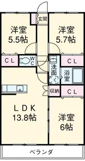 一の沢ヴィラージュマンション【6階】の間取り