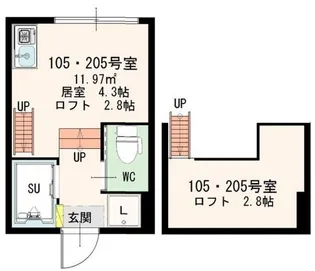 シャンブル東新宿【2階】の間取り