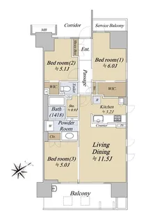 シティハウス流山おおたかの森ステーションコート【7階】の間取り