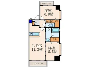 サンシャインロイヤル北九州【都市ガス】【14階】の間取り