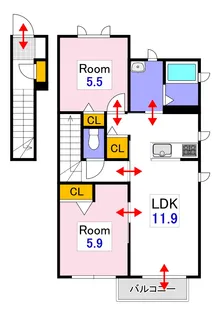 シャン・ド・フルールB棟【2階】の間取り