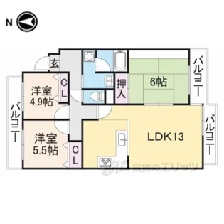 ユニーブル富雄【3階】の間取り