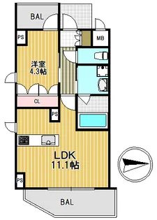 ダイナシティ北浜【9階】の間取り