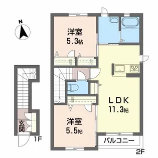 シャーメゾン朝日ヶ丘D【2階】の間取り