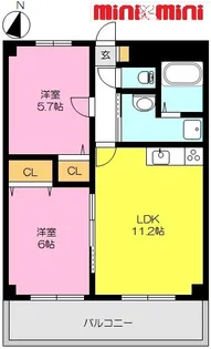 2LDKの間取り画像