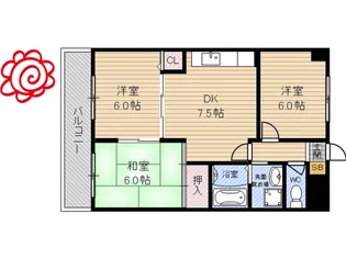 鶴見緑地ハイツ弐番館【6階】の間取り