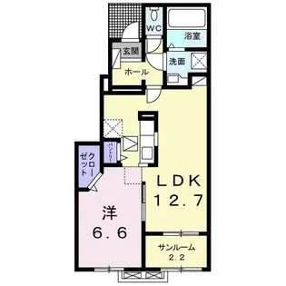 アンドロイ アンソレイユ B【1階】の間取り