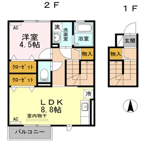 徳島県阿南市那賀川町上福井堂免【アパート】の間取り