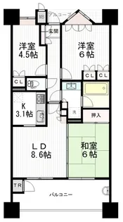 サンデュエル中倉【9階】の間取り