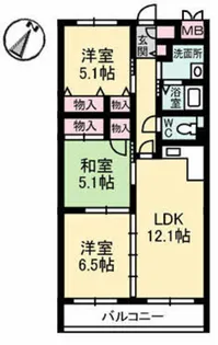 グランリューくるめ木【3階】の間取り