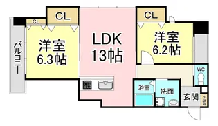 ハビテ下到津【6階】の間取り