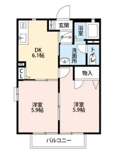 ツーフリーデンハイト B棟(ペット可)【1階】の間取り