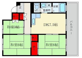 枚方ハイツ 3号棟【3階】の間取り