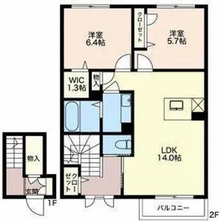 附属中学前駅1分・デアグランツ A【2階】の間取り