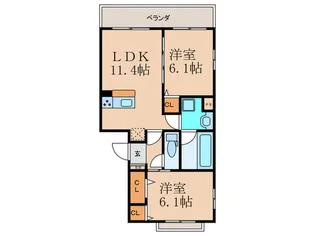 グランソレイユ西院A棟【2階】の間取り