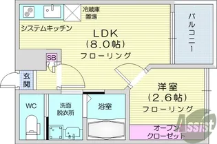 スカイハーツ河原町【1階】の間取り