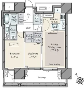 グランドヒルズ恵比寿【7階】の間取り