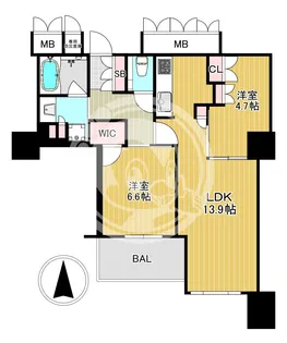ブランズタワー大阪本町【36階】の間取り