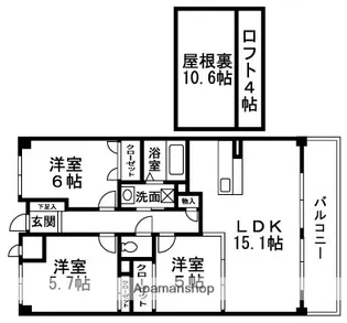グローブコート城之前【4階】の間取り