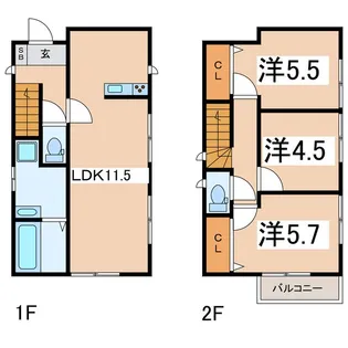 山梨県韮崎市藤井町北下條【一戸建】の間取り