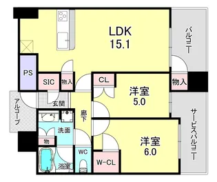 シエリアタワー中之島【6階】の間取り