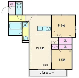 グリーンリーブズ稲荷山【2階】の間取り