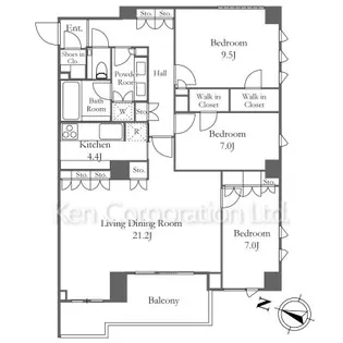 ザ・パークハウス麻布外苑西通り【7階】の間取り