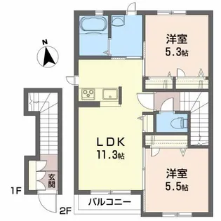 シャーメゾン朝日ヶ丘A【2階】の間取り