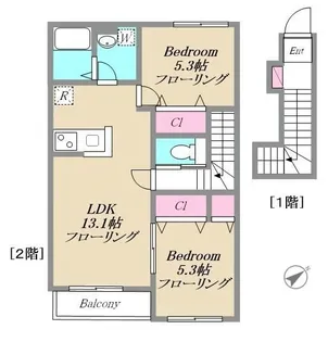 リバーサイドヴィレッジ4棟【2階】の間取り