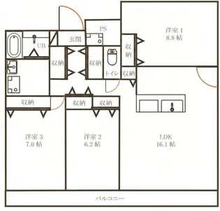 向町マンション 2by2【5階】の間取り