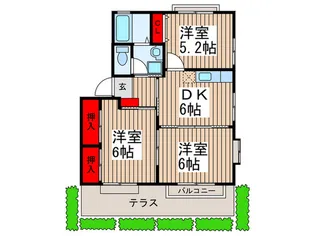 ディアスタウンB【1階】の間取り