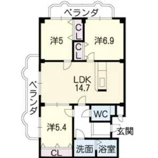ロイヤル芝原南館【2階】の間取り