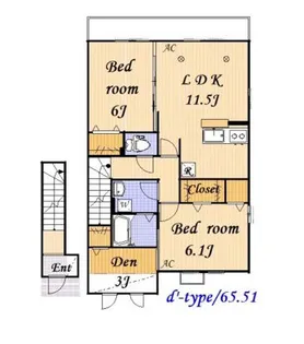 カーサ アベリア A・B棟【2階】の間取り