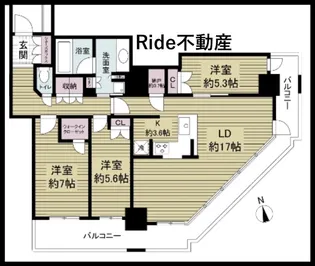 阿波座ライズタワーズフラッグ46【24階】の間取り