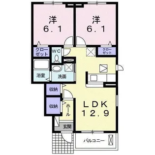 カラーリヴァーC【1階】の間取り