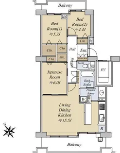 パークシティ横濱B棟【6階】の間取り