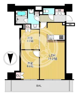 クレヴィアタワー大阪本町【14階】の間取り