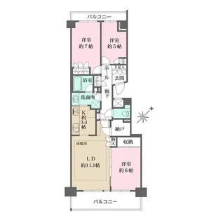 新百合ヶ丘パークハウス3番街【5階】の間取り