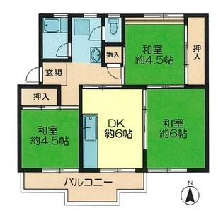 西大寺住宅 6号棟【4階】の間取り