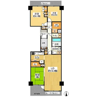 ニューシティ東戸塚クレール丘の街4号棟805号室【8階】の間取り